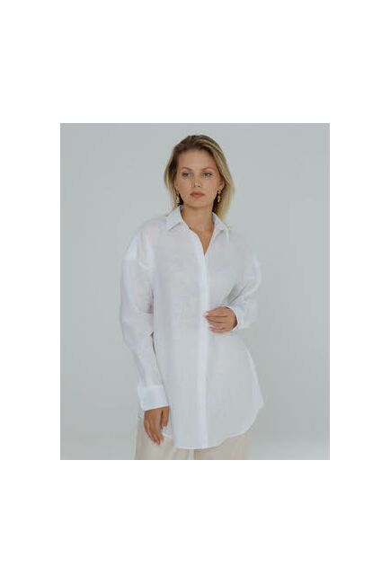 Женская рубашка льняная белая - 8567 от ByME 