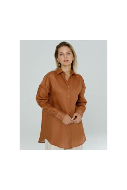 Женская рубашка изо льна коричневая - 8571 от ByME 