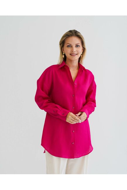 Женская рубашка льняная фуксия- 8569 от byME 