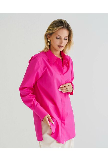 Рубашка женская из хлопка в ярко розовом цвете, в прямом силуэте с универсальной манжетой - 8583 от byME 