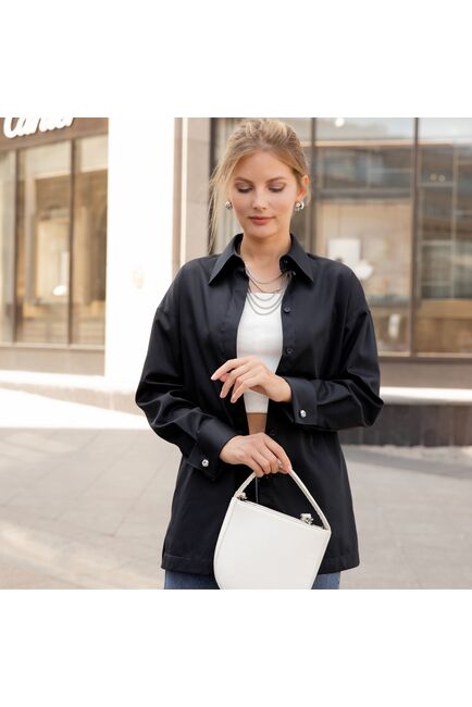 Женская рубашка под запонку черная - 7838 от ByME 