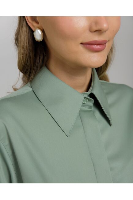 Рубашка из бамбука зеленая с универсальным манжетом - 8960 от byME 