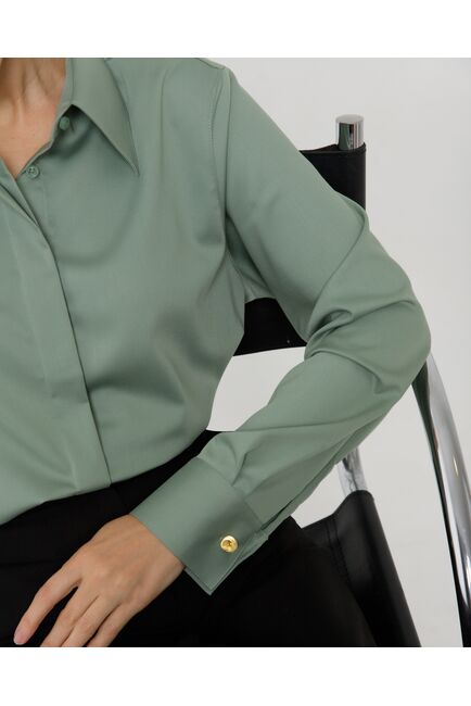 Рубашка из бамбука зеленая с универсальным манжетом - 8960 от byME 