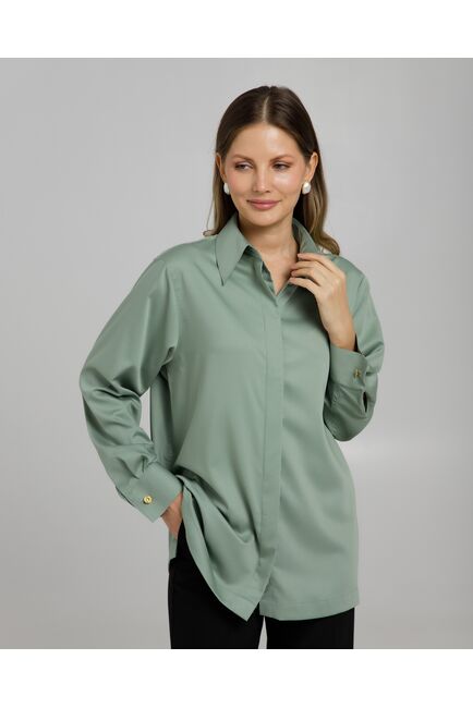 Рубашка из бамбука зеленая с универсальным манжетом - 8960 от byME 