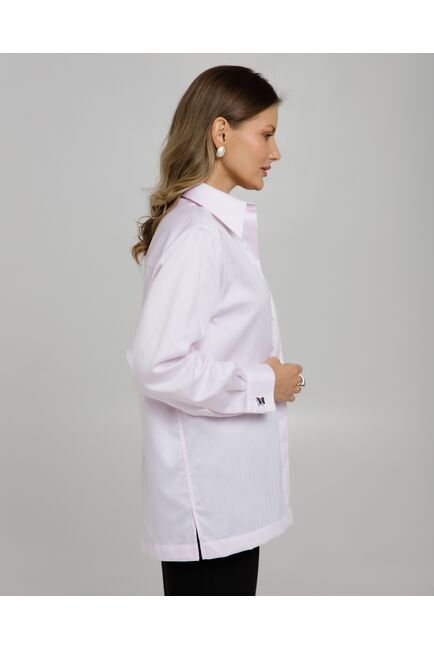 Рубашка хлопковая розовая  фактура елочка с универсальным манжетом - 8956 от byME 