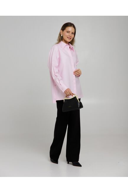 Рубашка хлопковая розовая фактура твилл с пуговицами по бокам - 8957 от byME 