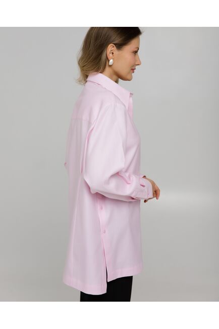 Рубашка хлопковая розовая фактура твилл с пуговицами по бокам - 8957 от byME 