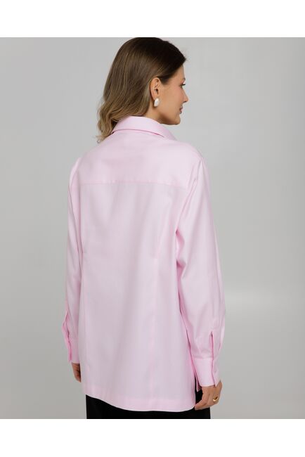 Рубашка хлопковая розовая фактура твилл с пуговицами по бокам - 8957 от byME 