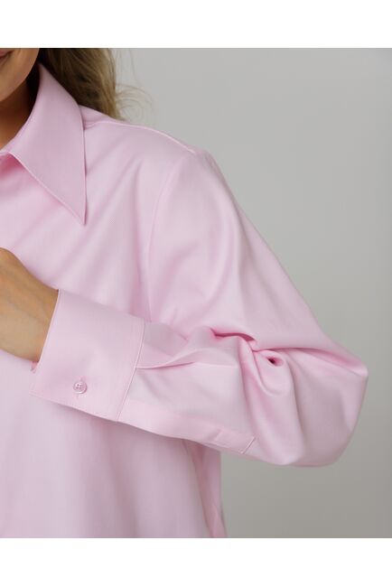Рубашка хлопковая розовая фактура твилл с пуговицами по бокам - 8957 от byME 