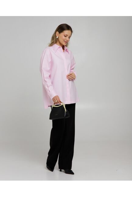 Рубашка хлопковая розовая фактура твилл с пуговицами по бокам - 8957 от byME 