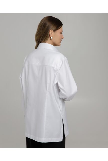 Рубашка хлопковая белая фактура елочка с пуговицами по бокам - 8959 от byME 