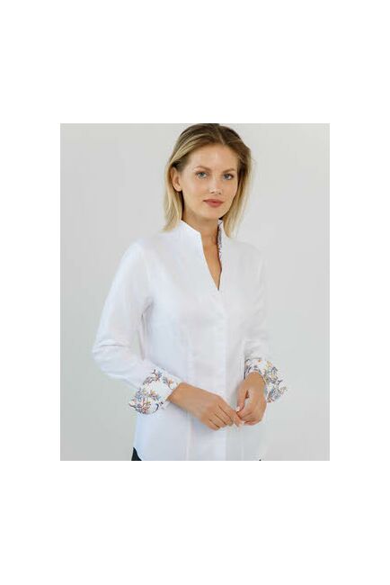 Женская рубашка под пуговицы воротник стойка с отделкой деревья  - 8610 от byME 