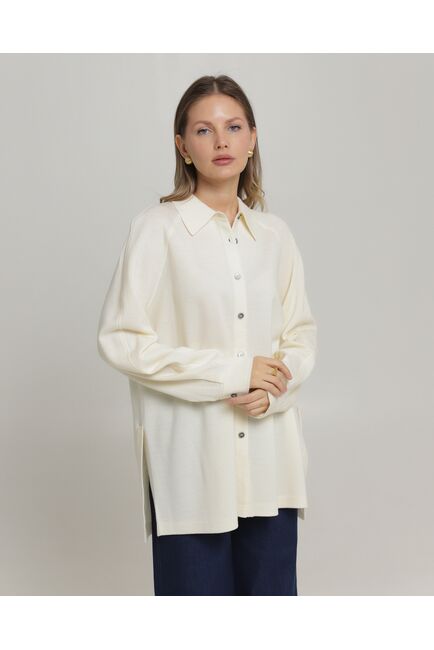 Рубашка из шерсти мериноса оверсайз белая от byME 