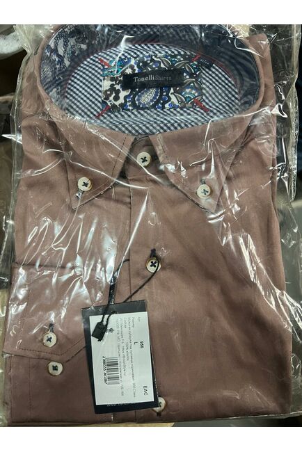 Мужская рубашка под пуговицы коричневая - 956 Classic Fit от Tonelli 