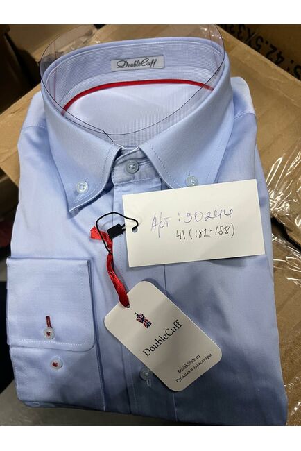 Мужская рубашка приталенная под пуговицы голубая - 50244 от DoubleCuff 