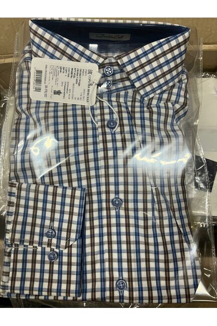 Мужская рубашка из бамбука приталенная под пуговицы в клетку - 7501 от DoubleCuff 