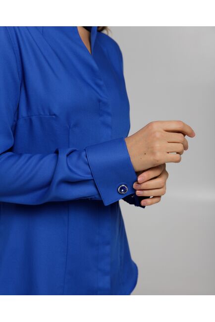 Рубашка из бамбука  синяя с воротником стойкой и манжетой под запонки 8962 от byME 