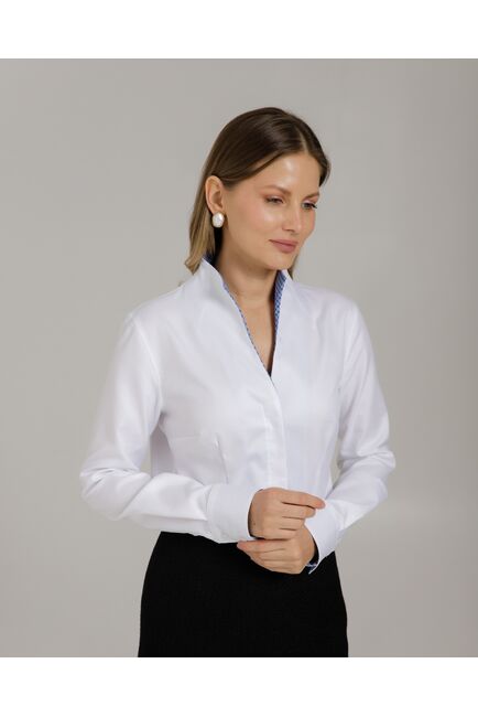 Рубашка белая воротник стойка под пуговицы с отделкой - 8969 от byME 