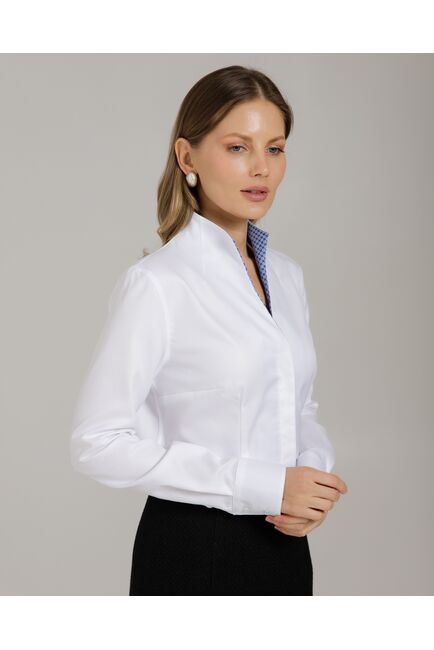Рубашка белая воротник стойка под пуговицы с отделкой - 8969 от byME 