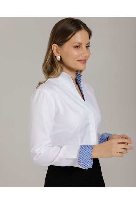 Рубашка белая воротник стойка под пуговицы с отделкой - 8969 от byME 