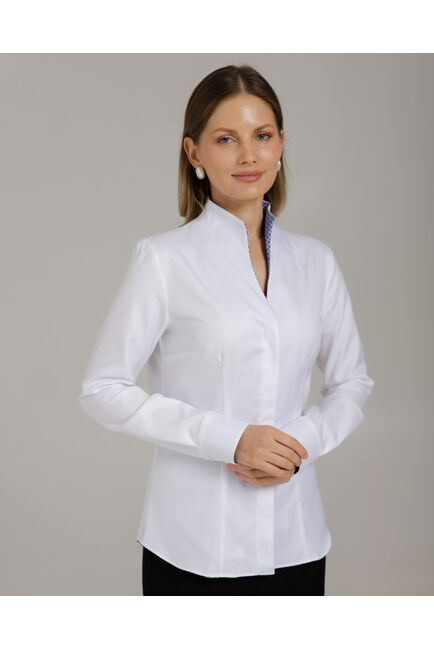 Рубашка белая воротник стойка под пуговицы с отделкой - 8969 от byME 