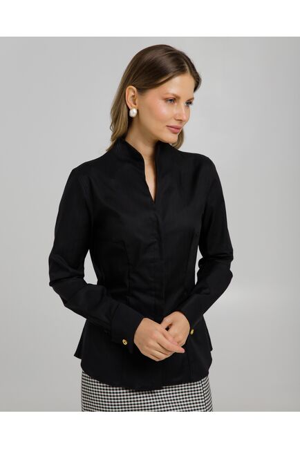 Женская рубашка в чёрном цвете  воротник стойка под запонки - 8963 от byME 