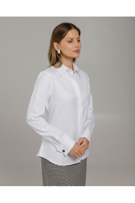 Рубашка белая под запонку полуприталенная фактура елочка - 8964 от byME 