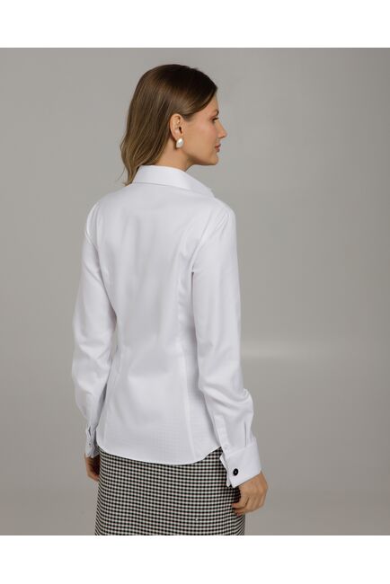 Рубашка белая под запонку полуприталенная фактура елочка - 8964 от byME 