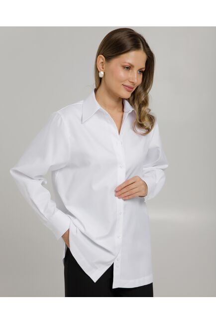 Женская рубашка с универсальным манжетом  белая из хлопка -8967 от byME 