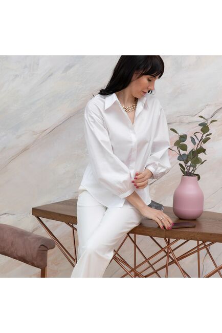 Блузка объемный рукав 3/4 белая - 7965 от byME 