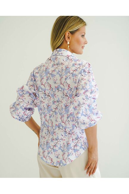 Женская рубашка из хлопка с рукавами фонариками - 8558 от byME 