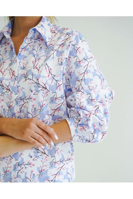 Женская рубашка из хлопка с рукавами фонариками - 8558 от byME 