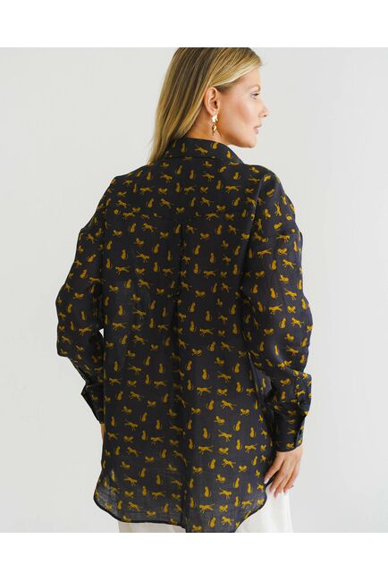 Женская рубашка из крапивы принт золотые леопарды на черном фоне- 8553 от byME 