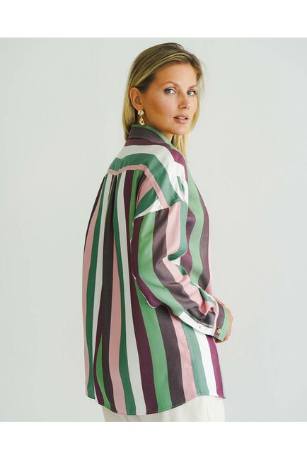 Женская рубашка оверсайз в разноцветную широкую полоску -8538 от byME 