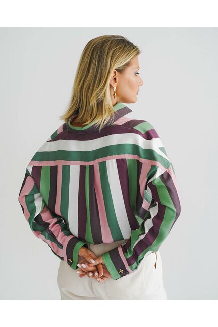 Женская рубашка оверсайз в разноцветную широкую полоску -8538 от byME 