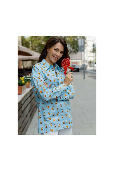 Женская рубашка  прямого силуэта  с лисичками с универсальной манжетой - 8546 от byME 