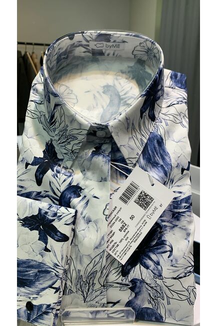 Рубашка хлопковая  принт синие птицы 8882 от byME 