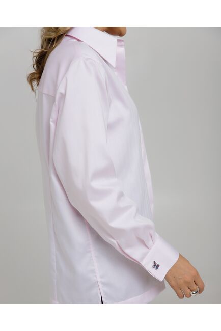 Рубашка хлопковая розовая  фактура елочка с универсальным манжетом - 8956 от byME 