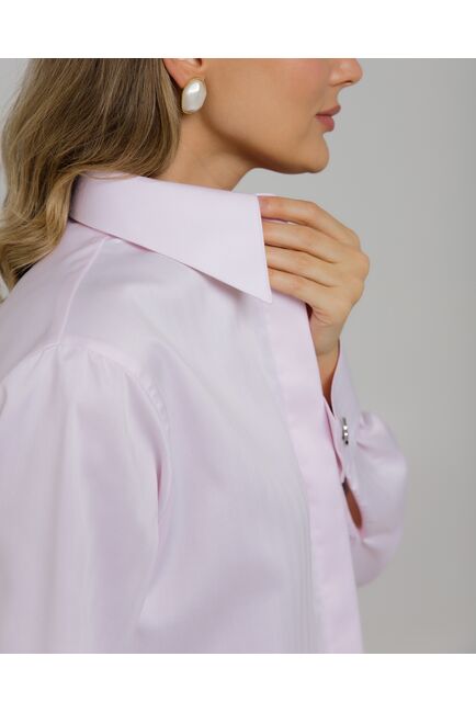 Рубашка хлопковая розовая  фактура елочка с универсальным манжетом - 8956 от byME 