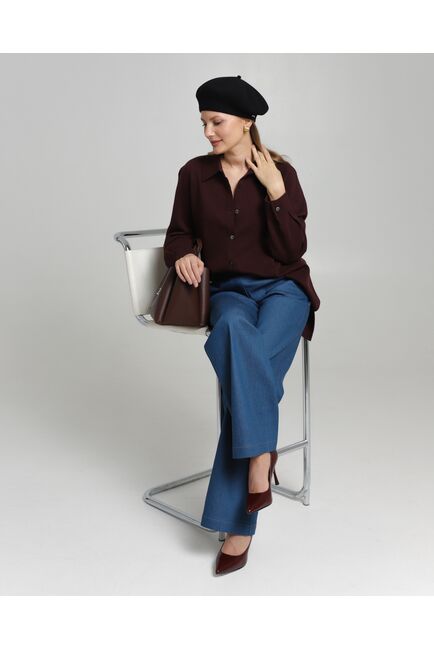 Рубашка из шерсти мериноса оверсайз бургунди от byME 