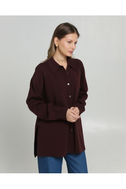 Рубашка из шерсти мериноса оверсайз бургунди от byME 