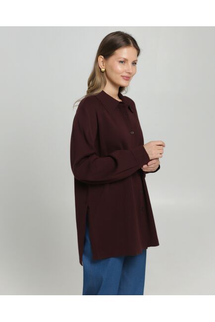 Рубашка из шерсти мериноса оверсайз бургунди от byME 