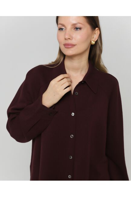 Рубашка из шерсти мериноса оверсайз бургунди от byME 