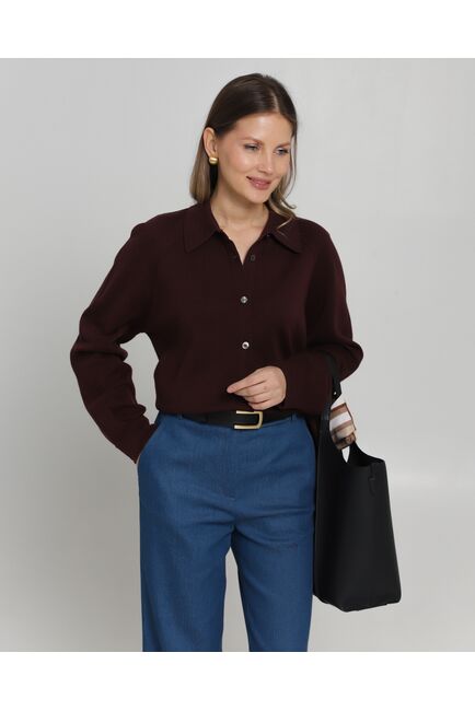 Рубашка из шерсти мериноса оверсайз бургунди от byME 