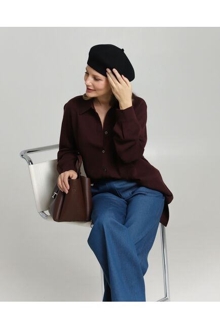 Рубашка из шерсти мериноса оверсайз бургунди от byME 