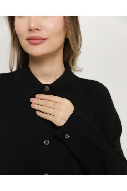 Рубашка из шерсти мериноса оверсайз черная от byME 