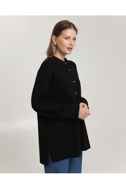 Рубашка из шерсти мериноса оверсайз черная от byME 