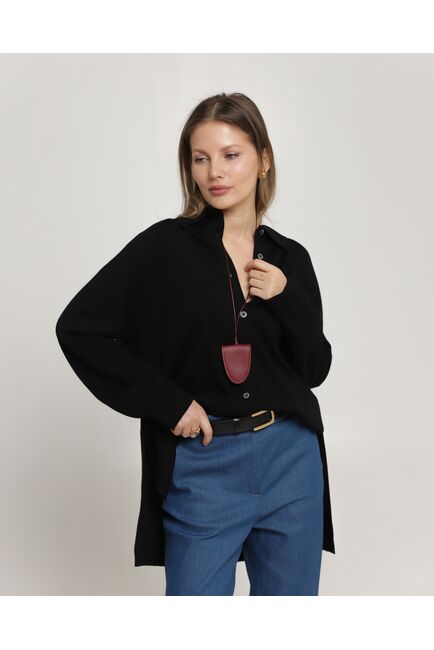 Рубашка из шерсти мериноса оверсайз черная от byME 