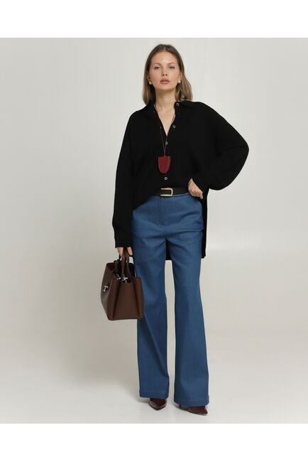 Рубашка из шерсти мериноса оверсайз черная от byME 