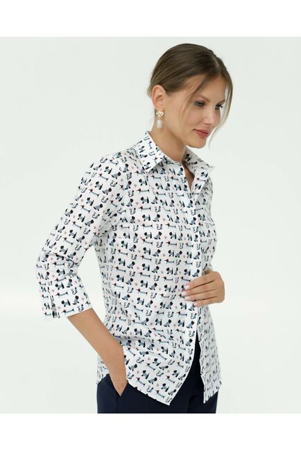 Женская рубашка из хлопка с рукавом 3/4 принт собачки в полоску от byME 